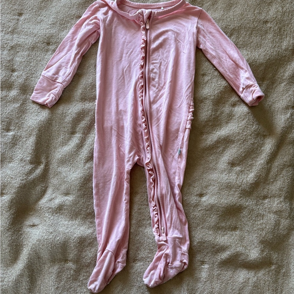 Posh Peanut Light Pink Ruffle Zip Footed One-Piece